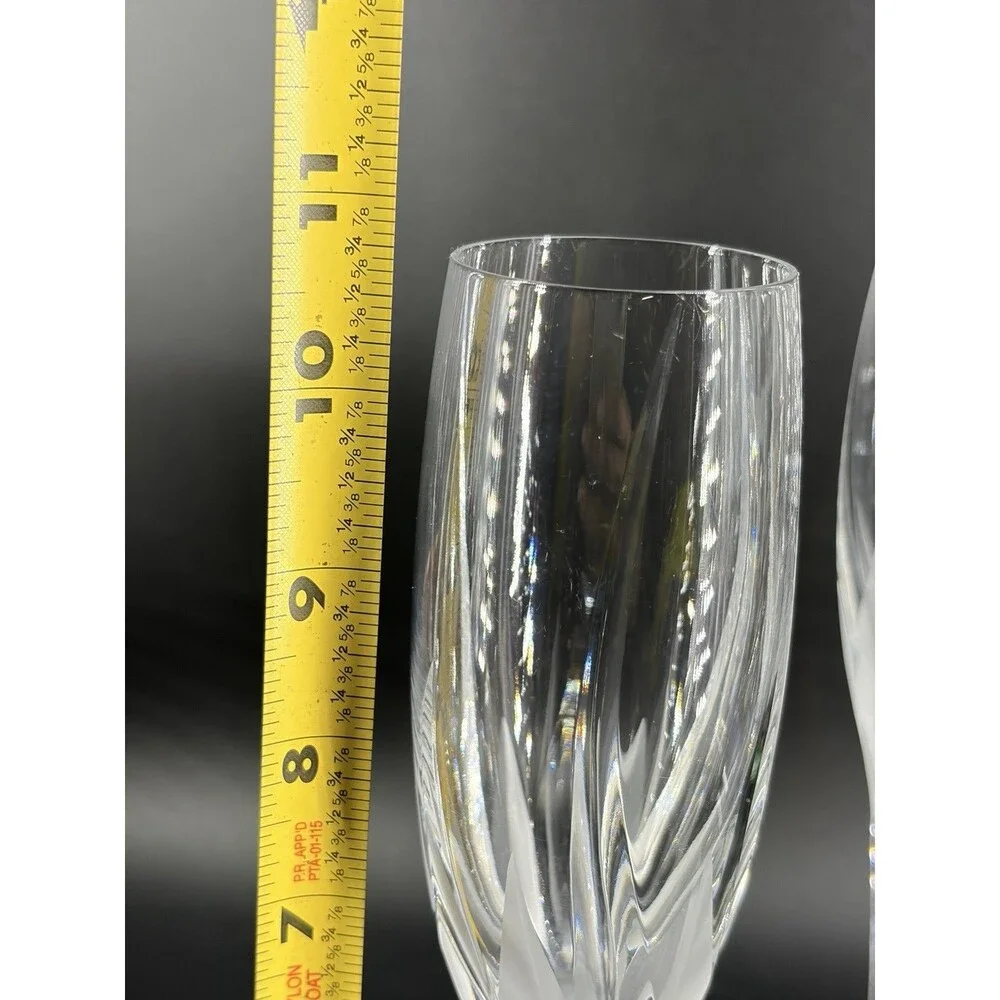 Pair Mikasa Crystal Flame D'amore Champagne Flute Glasses Set 2